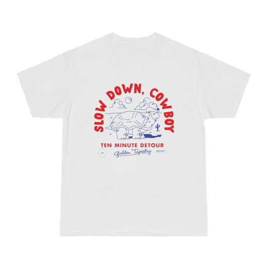 "Slow Down Cowboy" Golden Tapestry Tee